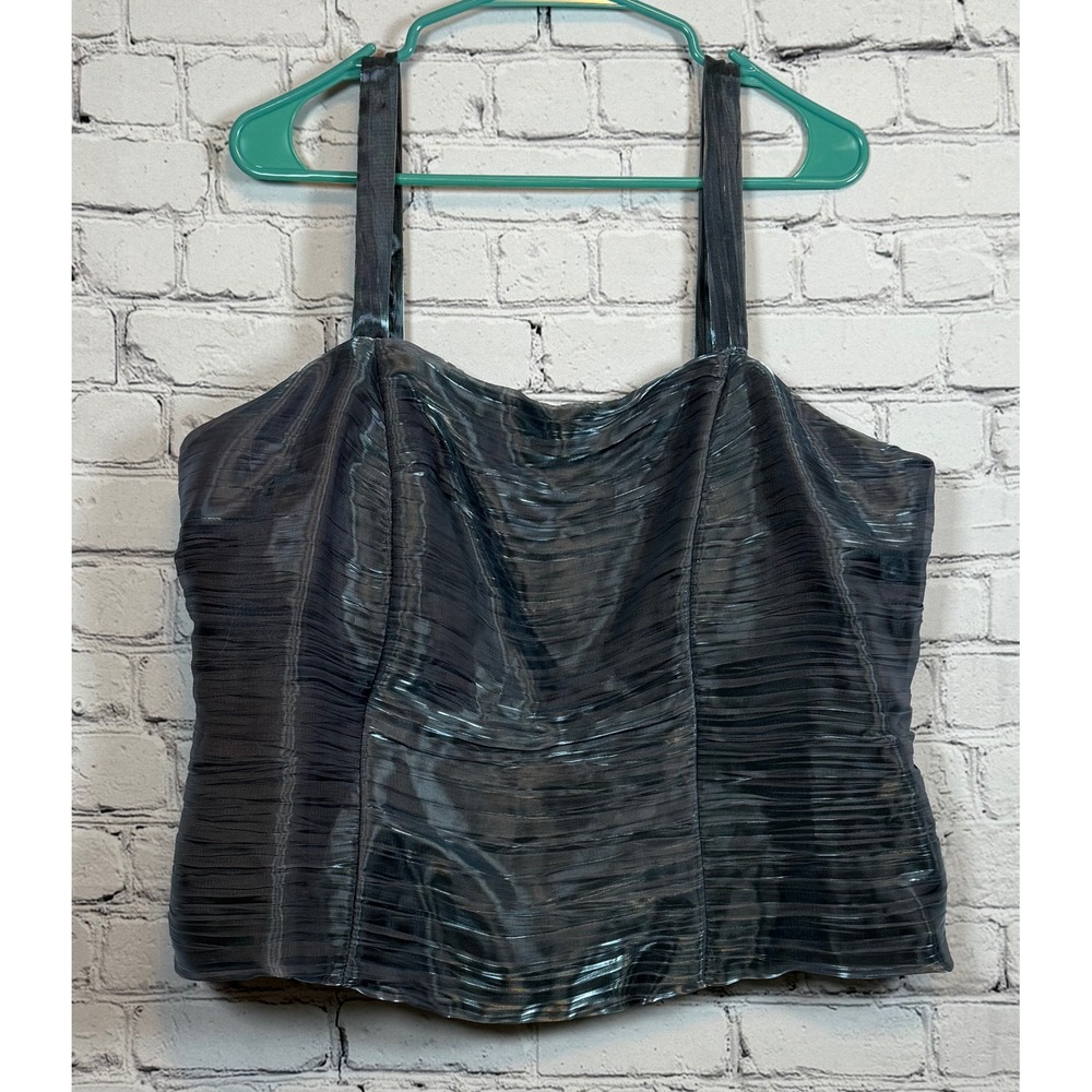 JR Nites 18W Shiny Metallic Silver Top Sleeveless Party Clubwear Tank Top‎